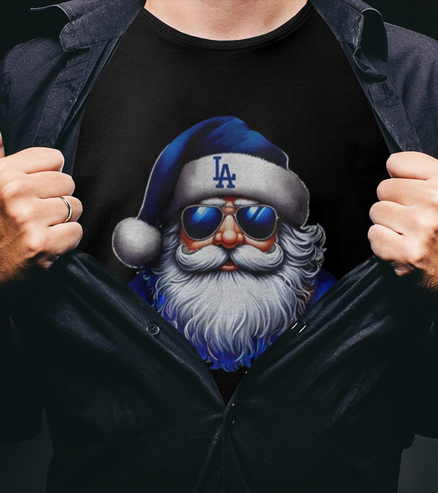 Santa Claus Big Face LA Dodgers MLB Baseball Christmas 2025 T-Shirt