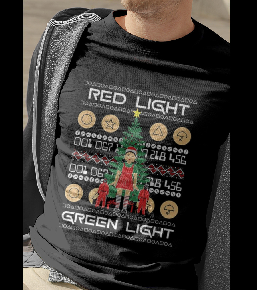 Squid Games Red Light Green Light Ugly Christmas Tree Coins T-Shirt