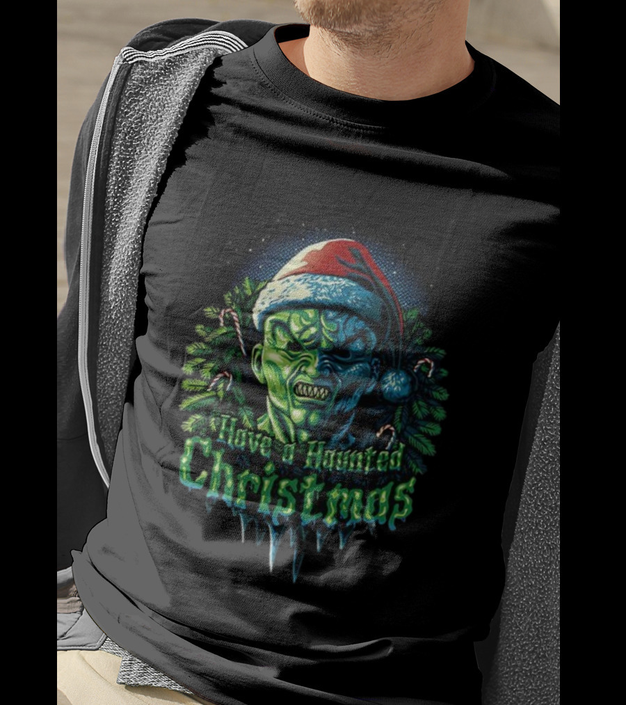 The Haunted Mask Have A Haunted Christmas Horror Santa Green Monster T-Shirt