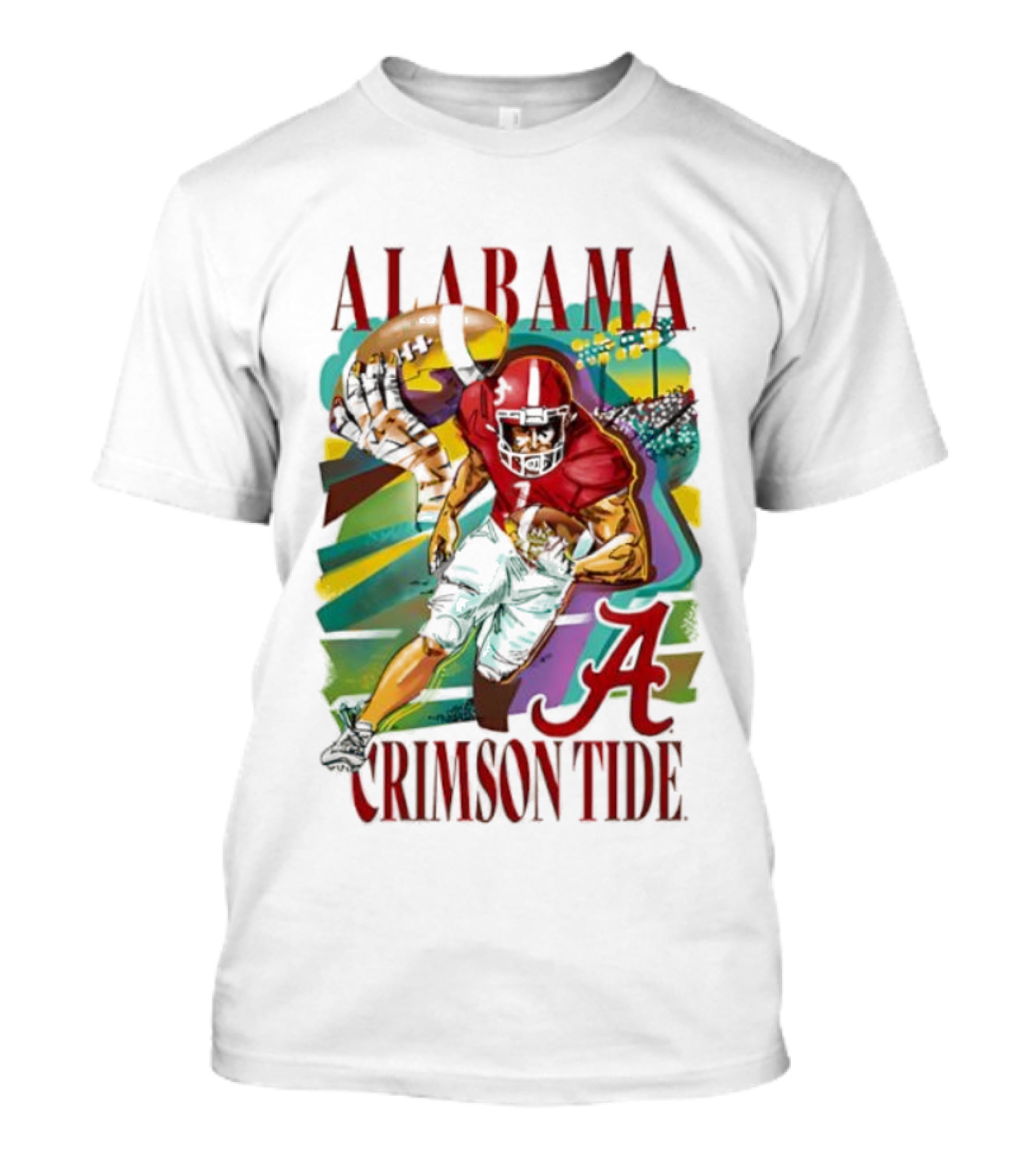Alabama Crimson Tide Football Player Action Art With Iconic Script A T-Shirt