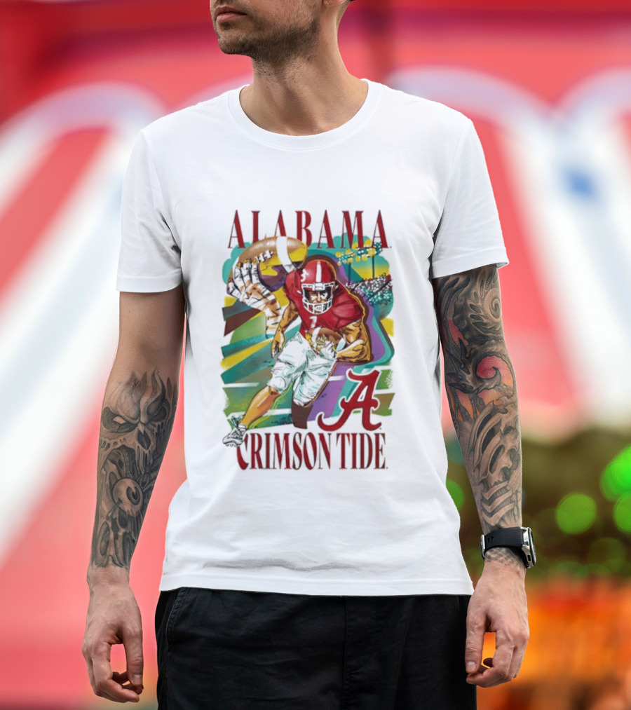 Alabama Crimson Tide Football Player Action Art With Iconic Script A T-Shirt