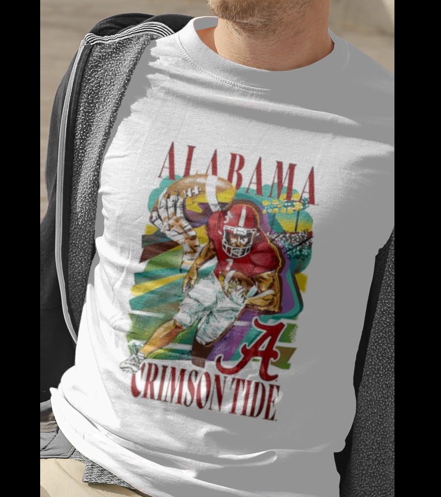 Alabama Crimson Tide Football Player Action Art With Iconic Script A T-Shirt