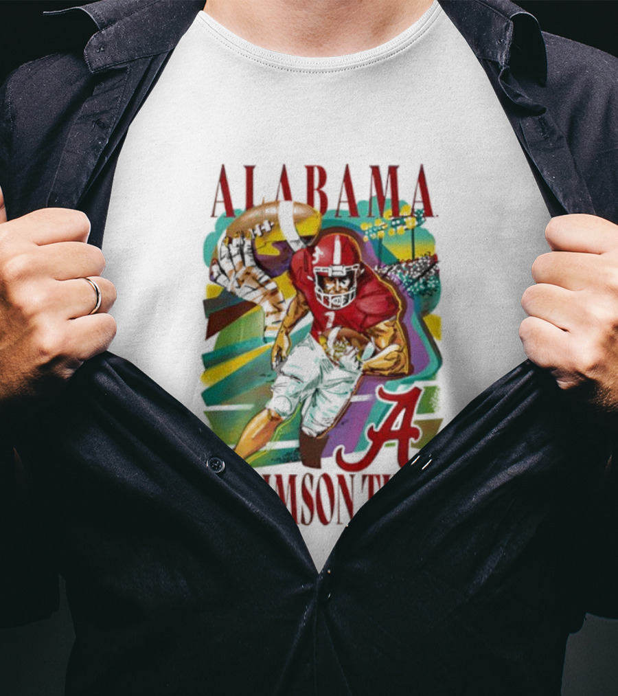 Alabama Crimson Tide Football Player Action Art With Iconic Script A T-Shirt