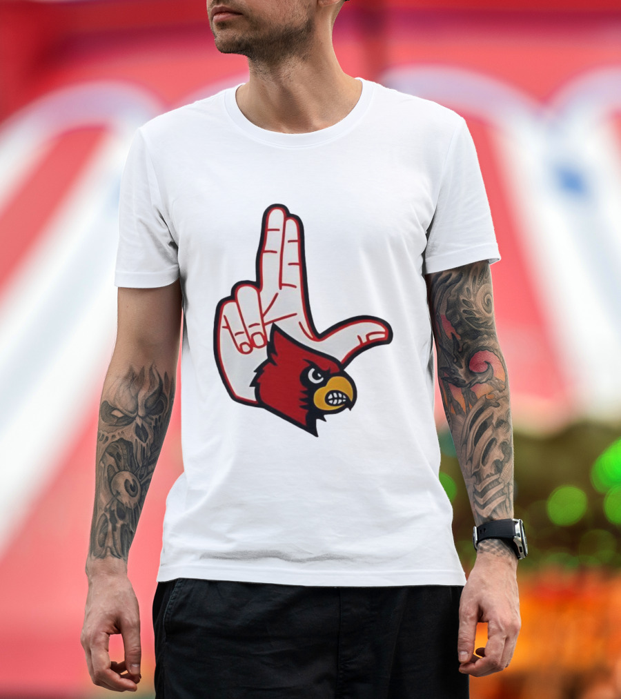 Louisville Cardinals 2025 L Hand Sign Mascot Football T-Shirt