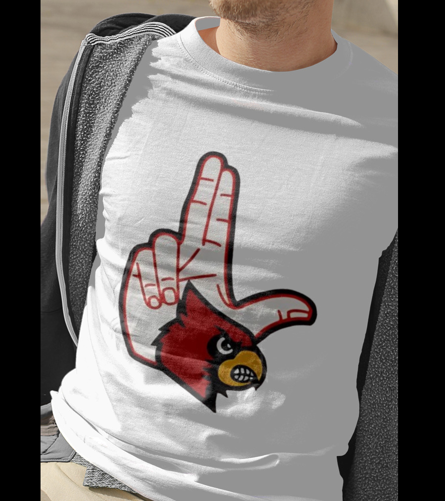 Louisville Cardinals 2025 L Hand Sign Mascot Football T-Shirt