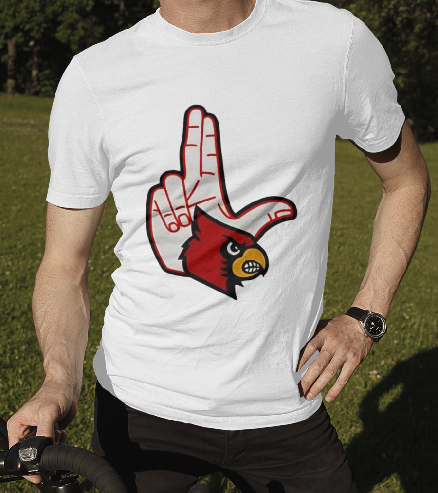 Louisville Cardinals 2025 L Hand Sign Mascot Football T-Shirt