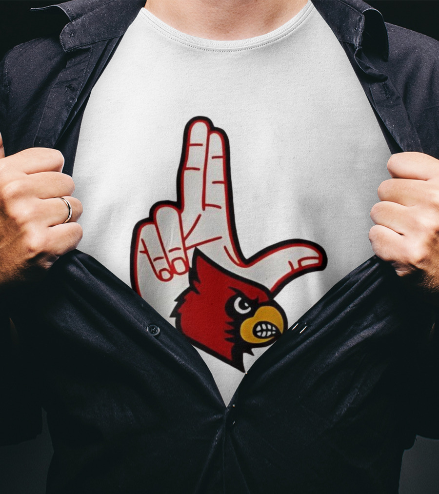 Louisville Cardinals 2025 L Hand Sign Mascot Football T-Shirt