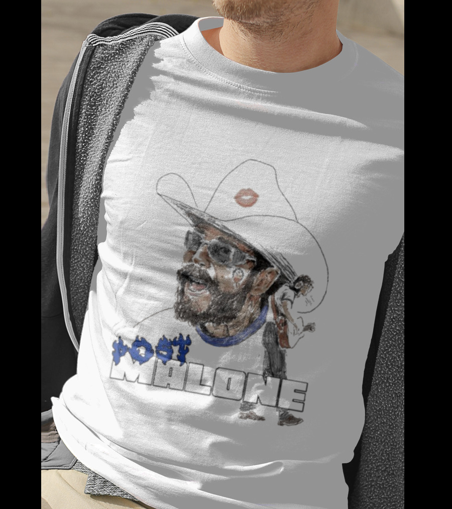 Post Malone Cowboy Hat Blue Flame Portrait T-Shirt