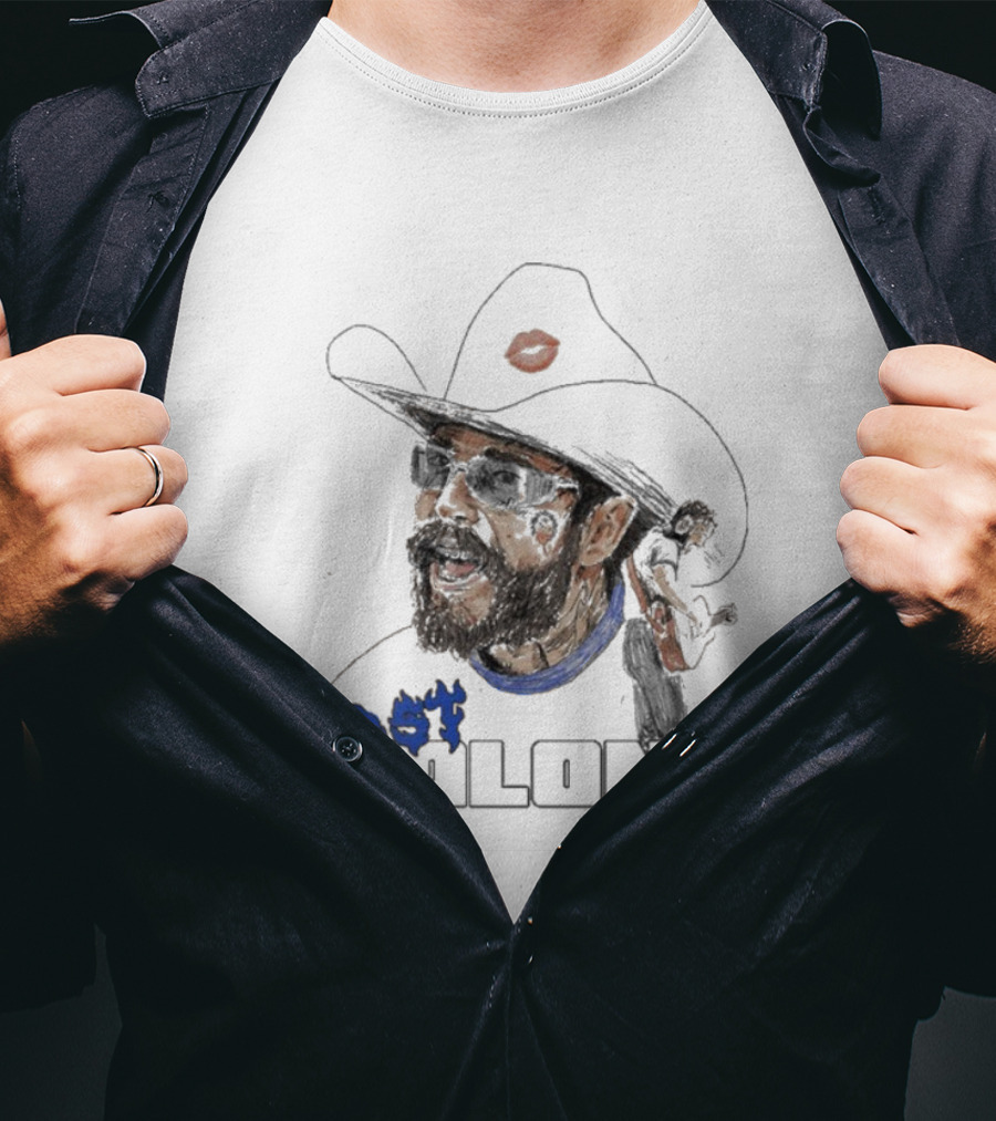 Post Malone Cowboy Hat Blue Flame Portrait T-Shirt