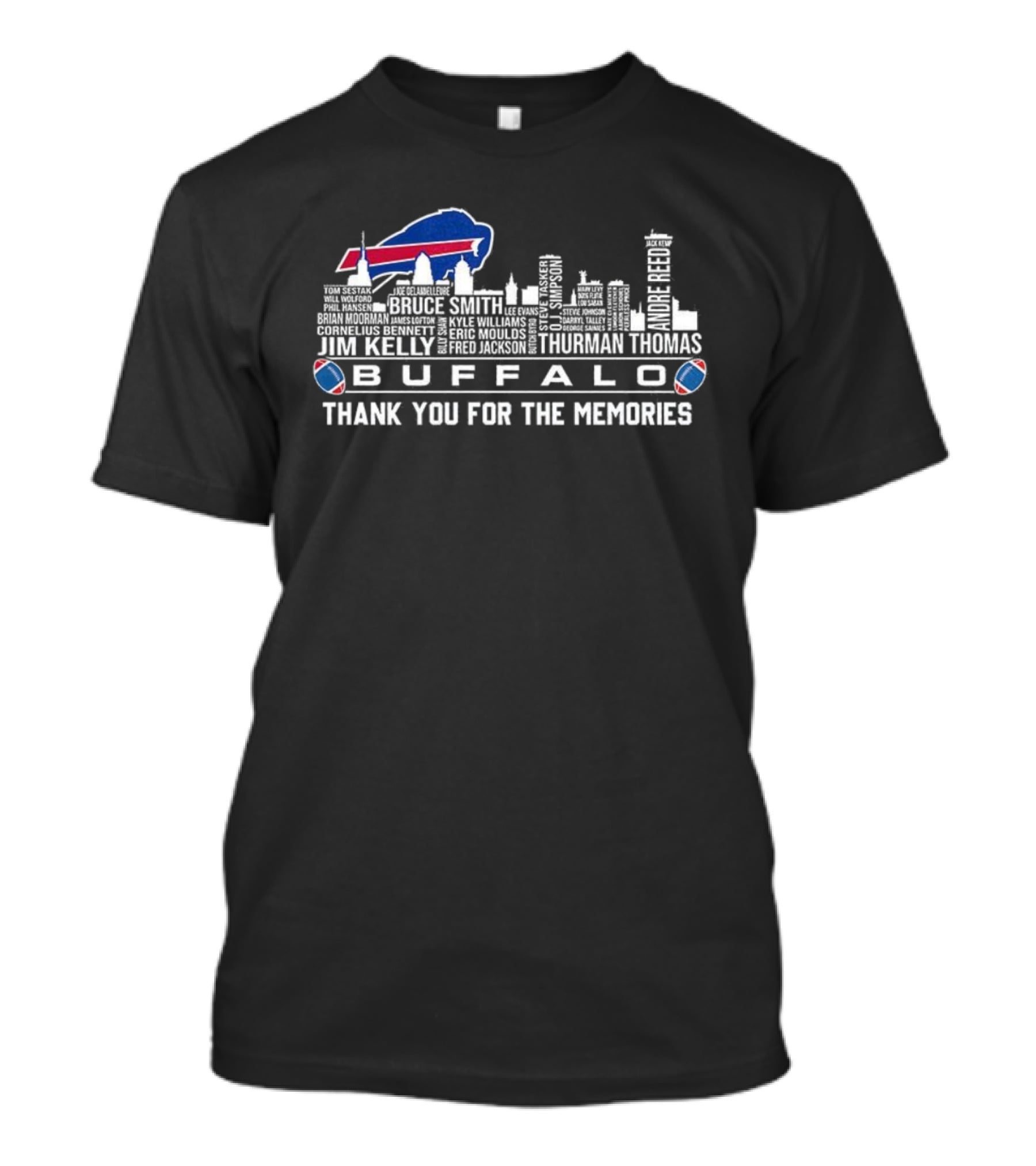 Buffalo Bills Thank You For The Memories Jim Kelly Bruce Smith City Skyline T-Shirt