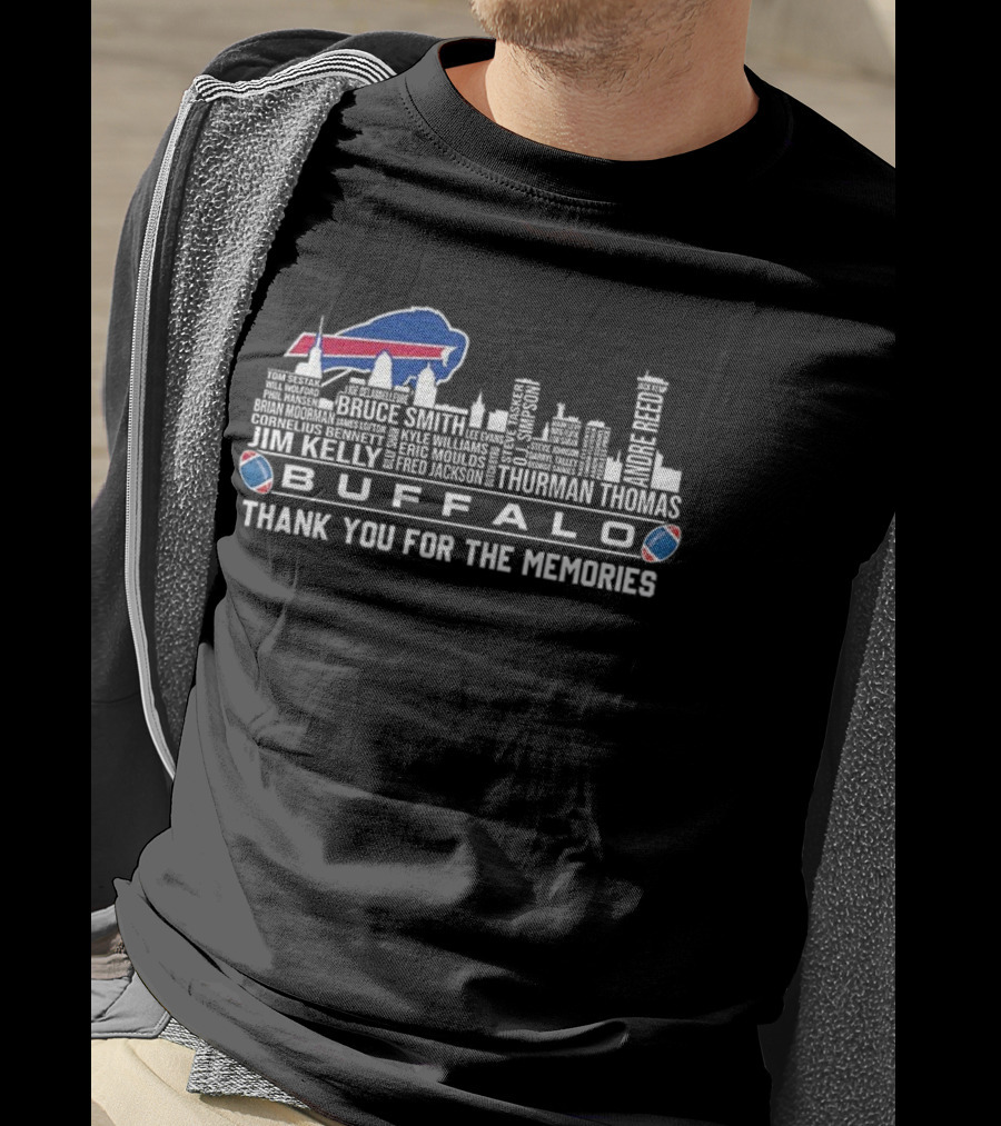 Buffalo Bills Thank You For The Memories Jim Kelly Bruce Smith City Skyline T-Shirt