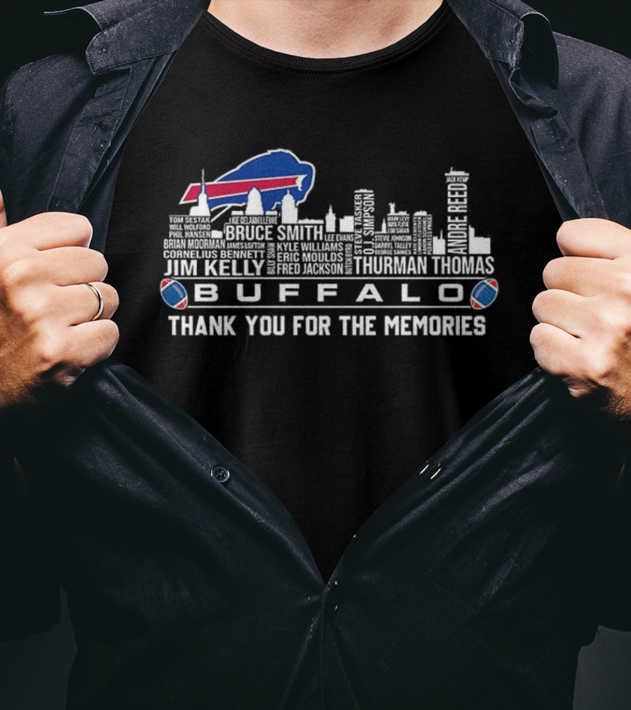 Buffalo Bills Thank You For The Memories Jim Kelly Bruce Smith City Skyline T-Shirt