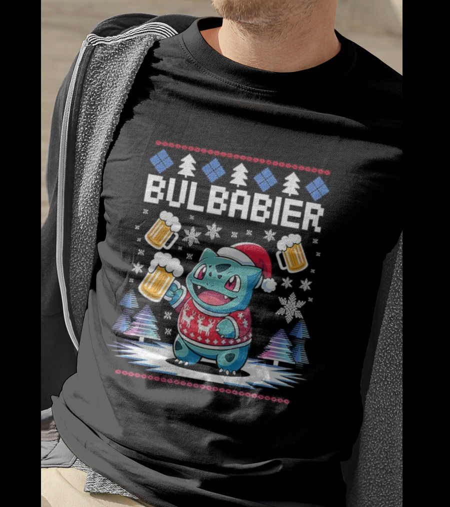Bulbabier Christmas Sweater Bulbasaur With Santa Hat And Beer S T-Shirt