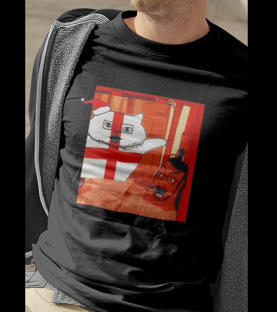 Cal Clear Them Out Cat Christmas England Santa Hat T-Shirt