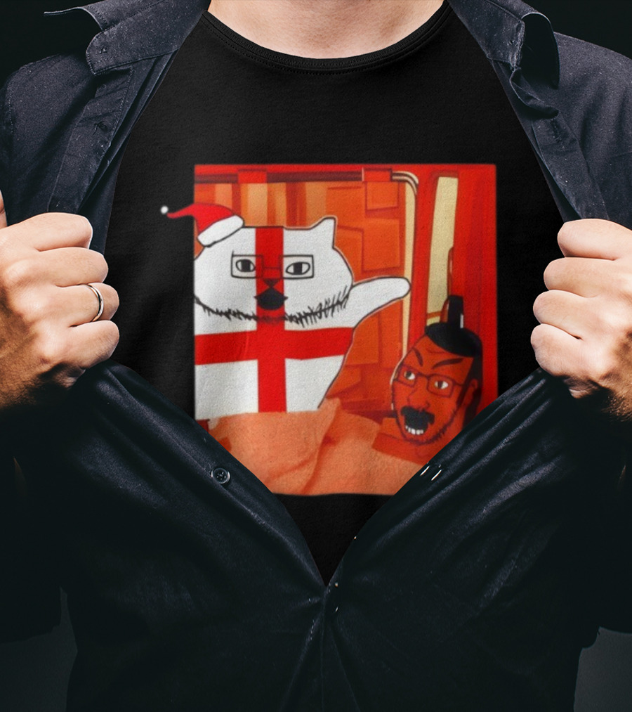Cal Clear Them Out Cat Christmas England Santa Hat T-Shirt