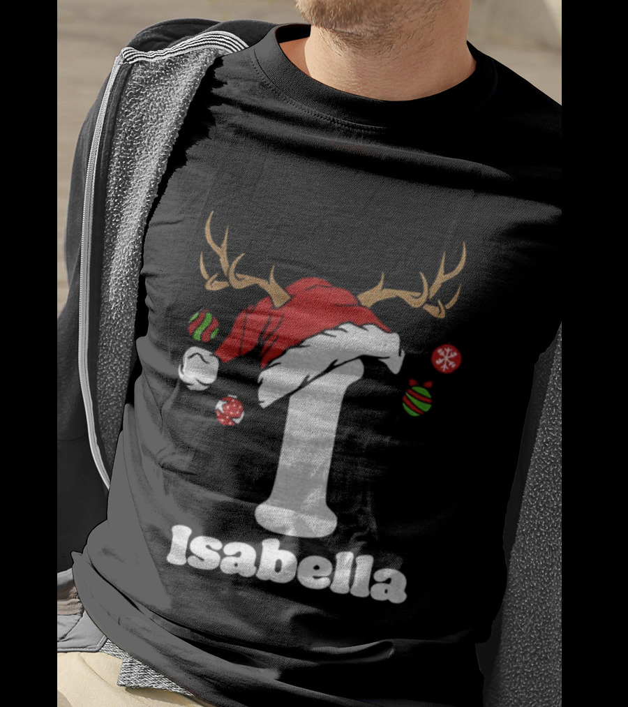 Christmas Name Personalized Santa Hat Reindeer Antlers Isabella Matching T-Shirt