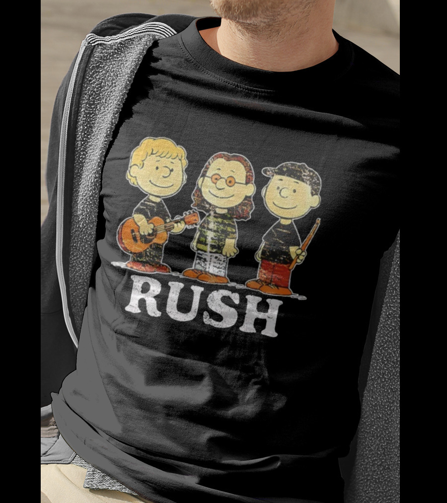 RUSH Peanuts Crossover With Geddy Lee, Alex Lifeson, Neil Peart Charlie Brown Style T-Shirt