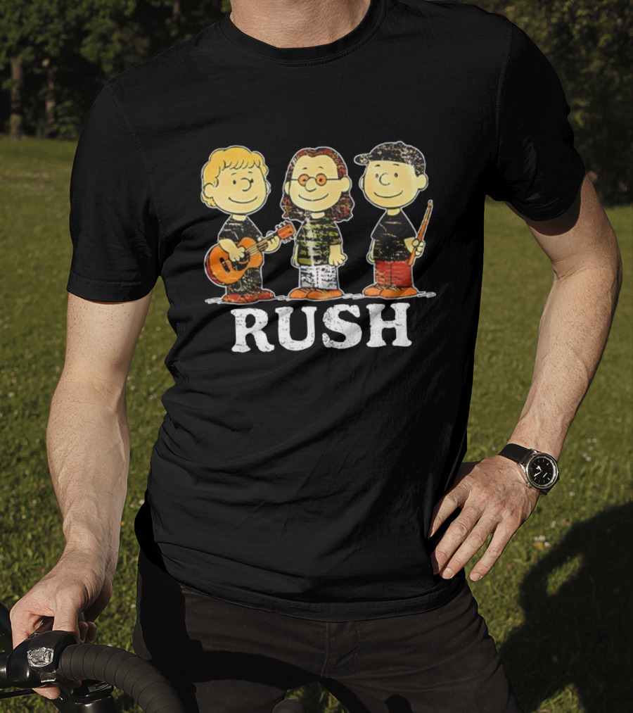 RUSH Peanuts Crossover With Geddy Lee, Alex Lifeson, Neil Peart Charlie Brown Style T-Shirt