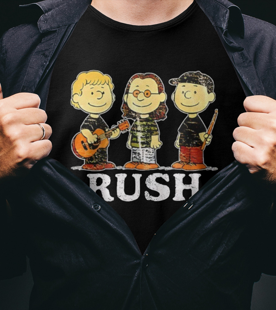 RUSH Peanuts Crossover With Geddy Lee, Alex Lifeson, Neil Peart Charlie Brown Style T-Shirt
