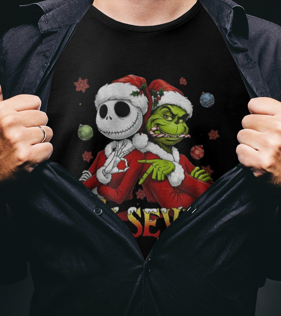 Jack Skellington Grinch IX Seven Santa Christmas Meme T-Shirt