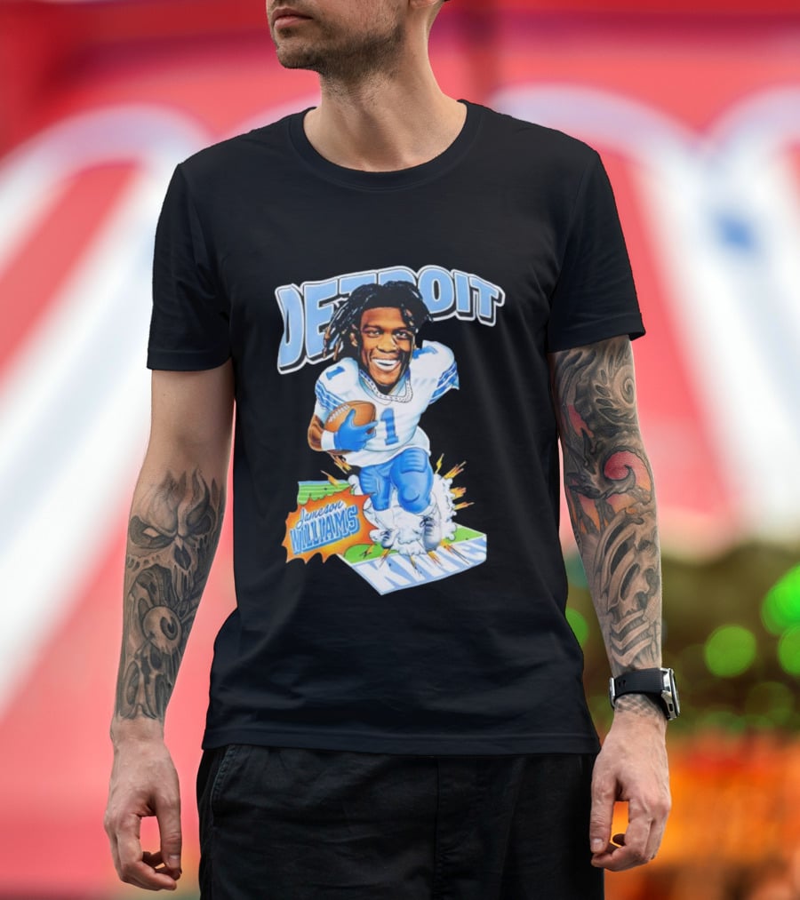 Jameson Williams Detroit Lions NFL Football Caricature Starburst T-Shirt
