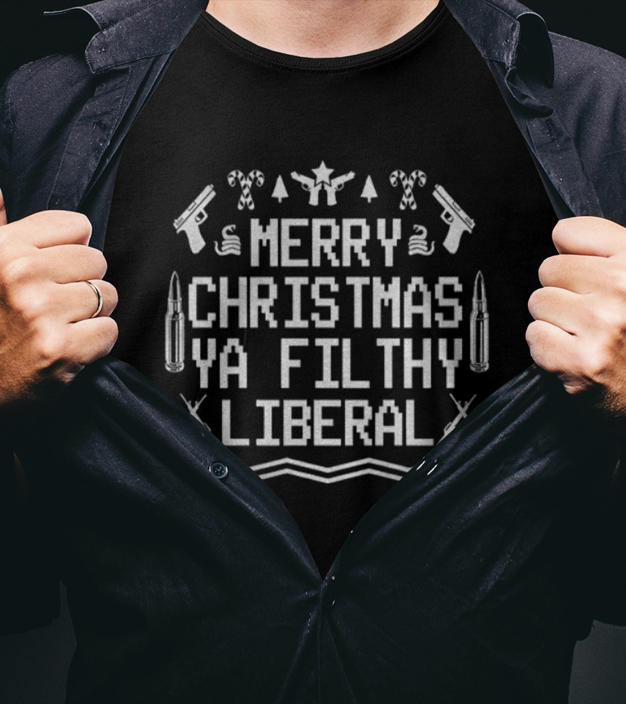 Merry Christmas Ya Filthy Liberal Guns Candy Canes Bullet Santa Hat T-Shirt