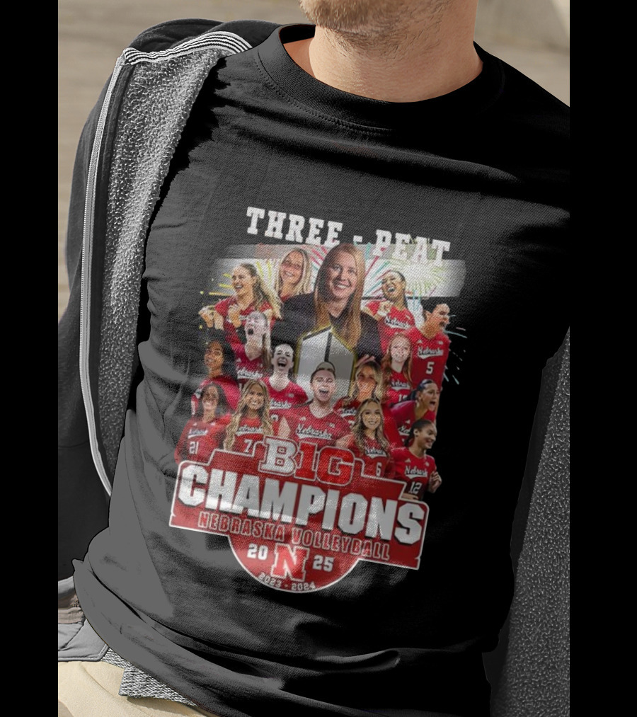 Nebraska Volleyball Three-Peat Big Champions 2025 T-Shirt