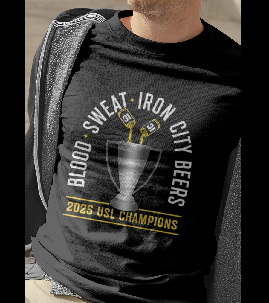 Pittsburgh Riverhounds Blood Sweat Iron City Beers 2025 USL Champions T-Shirt