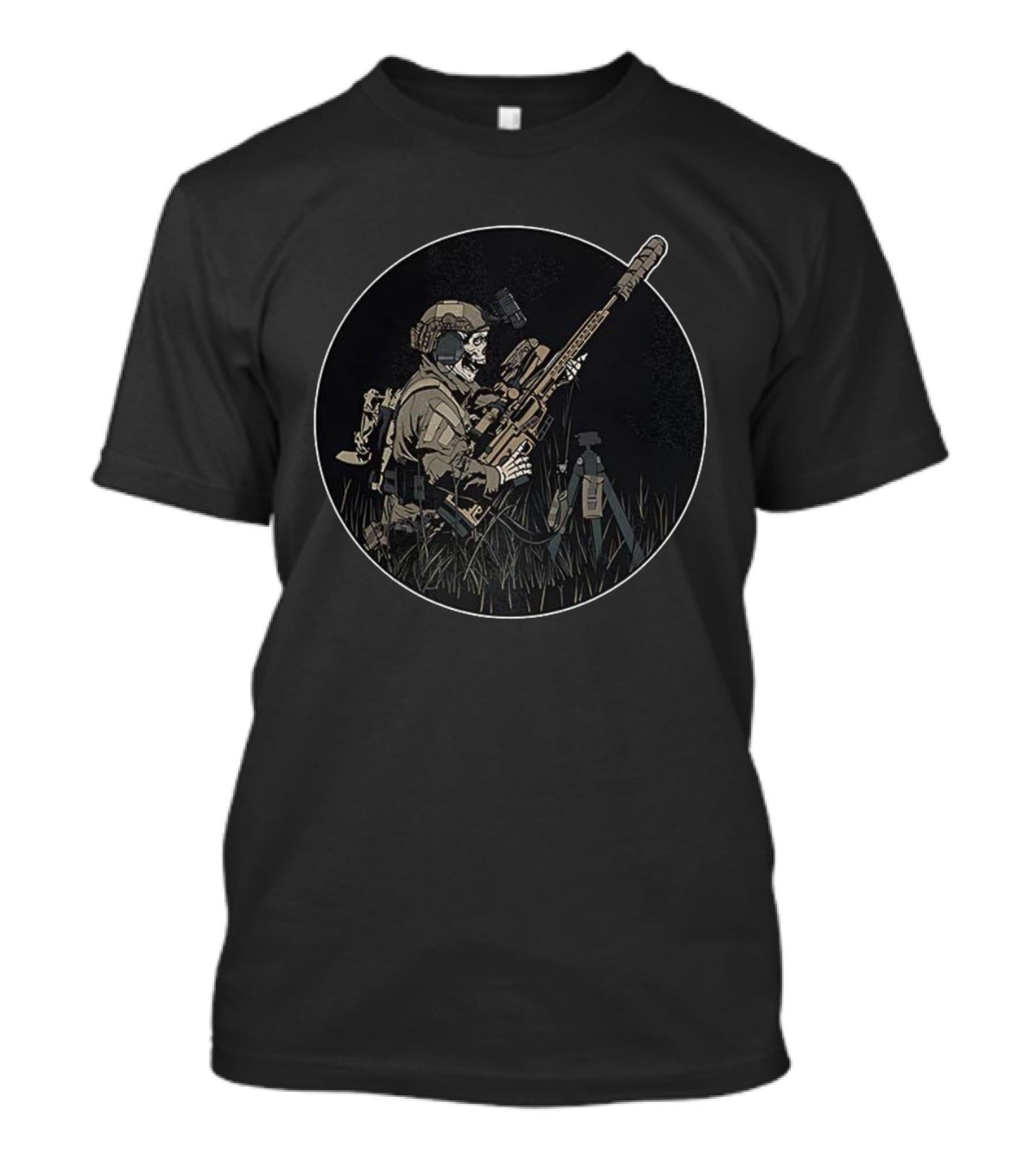 Sniper Skeleton Tactical Precision In Round Frame T-Shirt