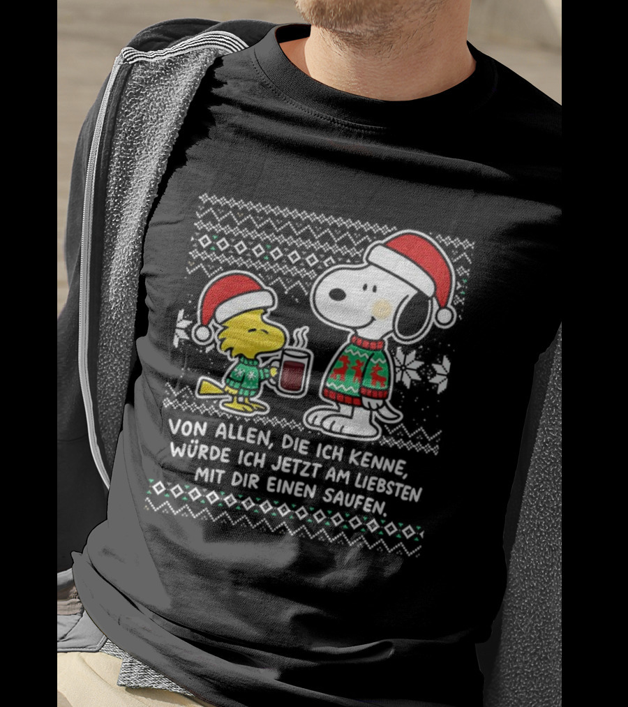 Snoopy Woodstock Weihnachten Mit Dir Einen Saufen Weihnachtspullover T-Shirt