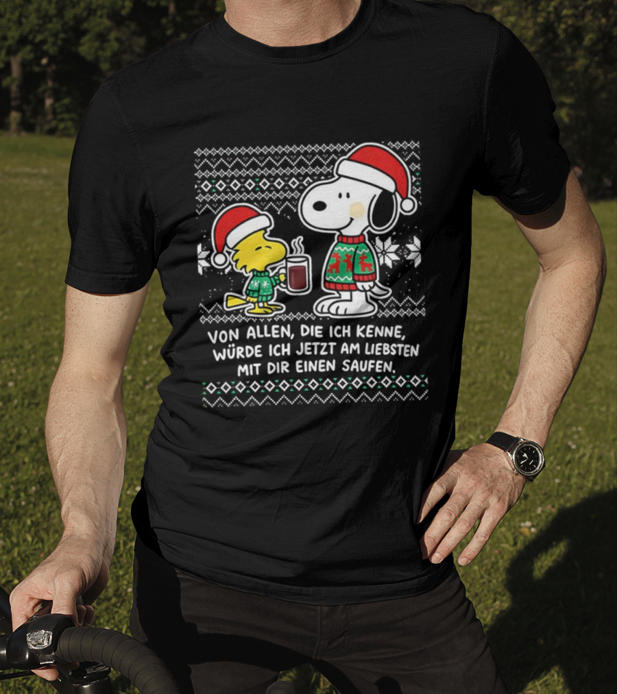 Snoopy Woodstock Weihnachten Mit Dir Einen Saufen Weihnachtspullover T-Shirt