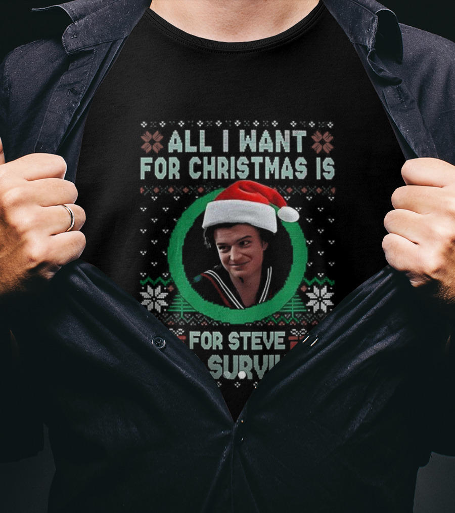 All I Want For Christmas Is For Steve Harrington To Survive Santa Hat T-Shirt