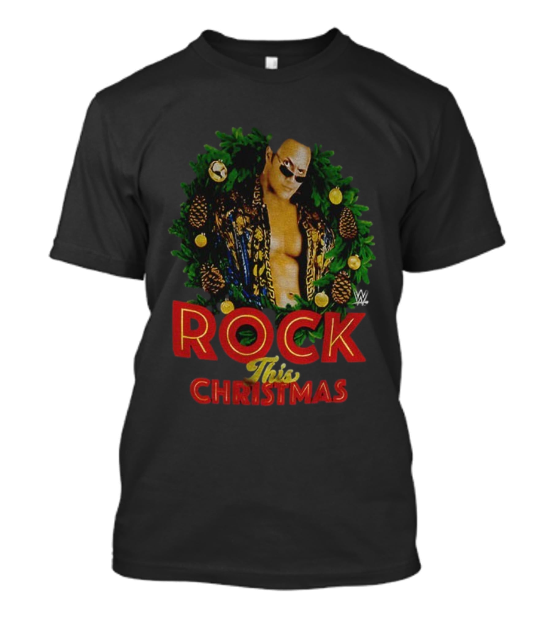 WWE The Rock Rock This Christmas Wreath Holiday T-Shirt