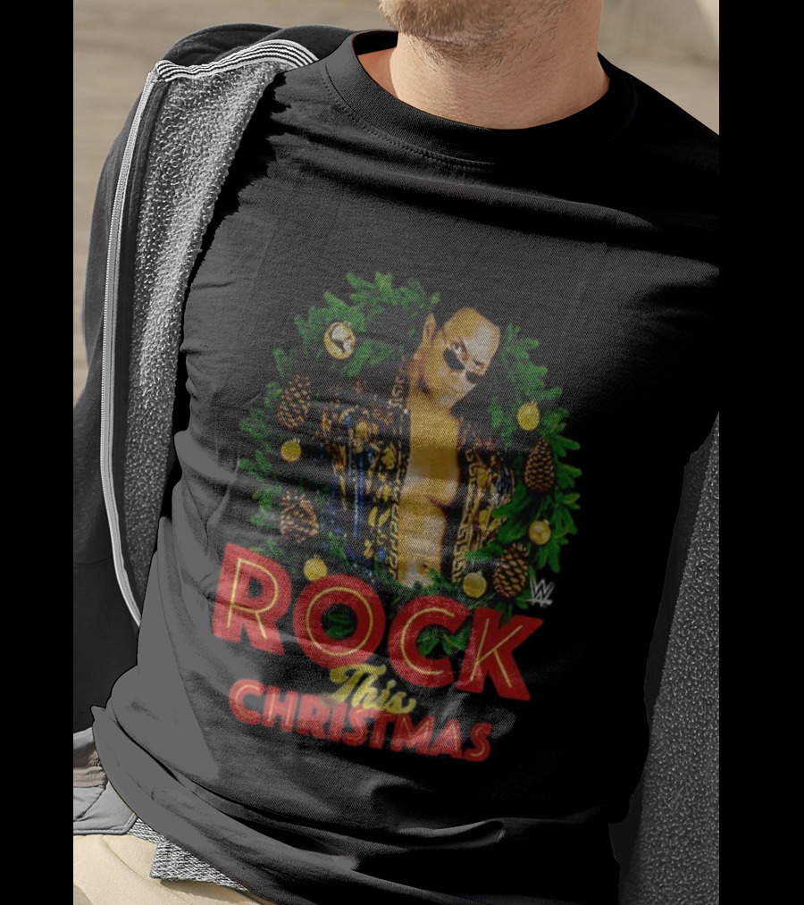 WWE The Rock Rock This Christmas Wreath Holiday T-Shirt