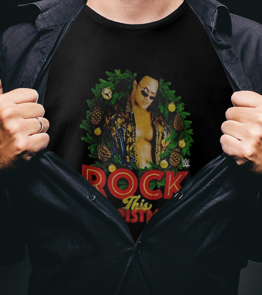 WWE The Rock Rock This Christmas Wreath Holiday T-Shirt