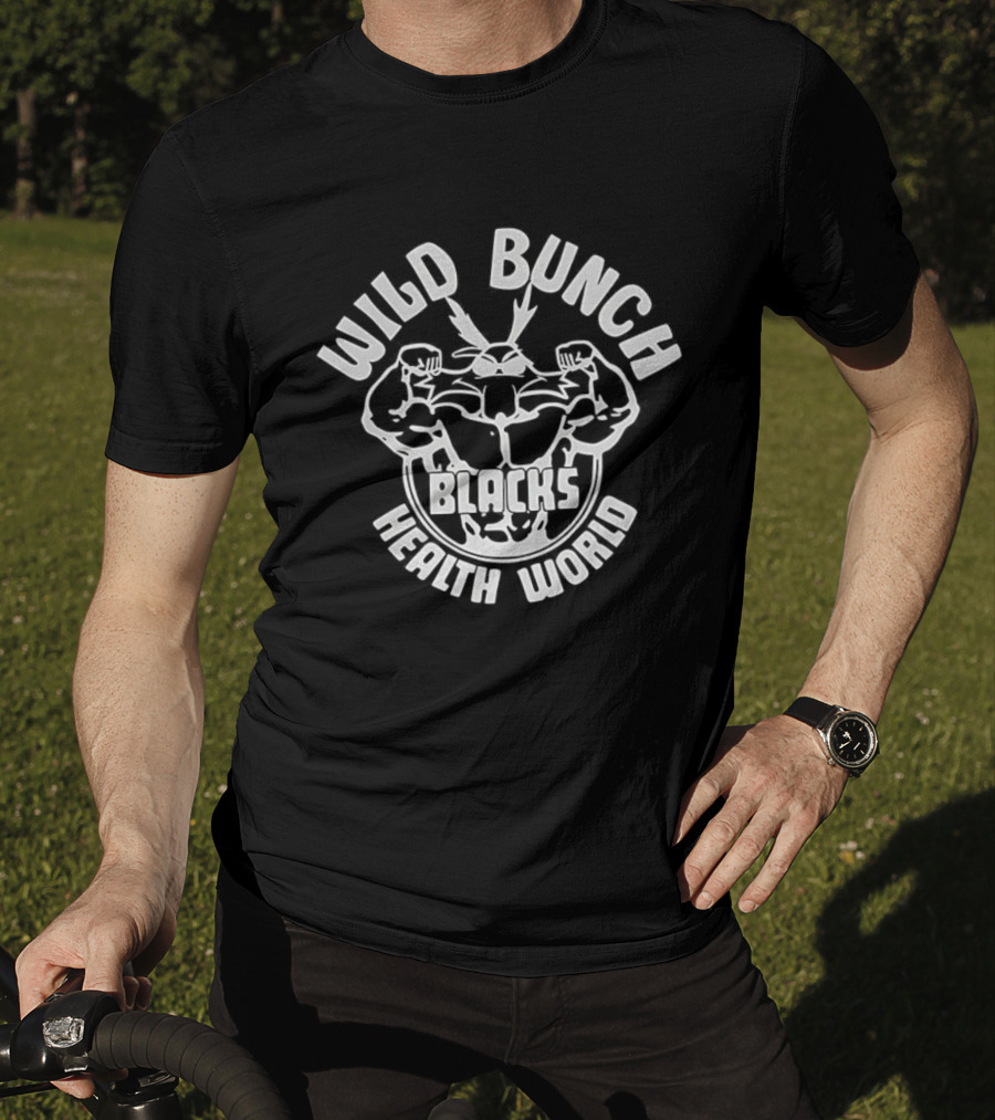 Wild Bunch Blacks Health World Fitness Logo T-Shirt