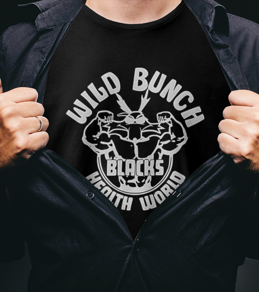Wild Bunch Blacks Health World Fitness Logo T-Shirt