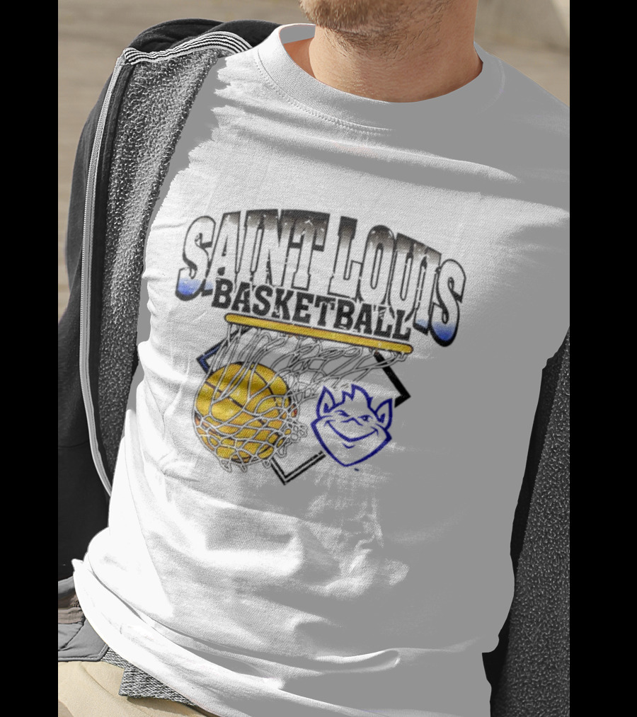 Saint Louis Basketball Billiken Mascot Yellow Basketball T-Shirt