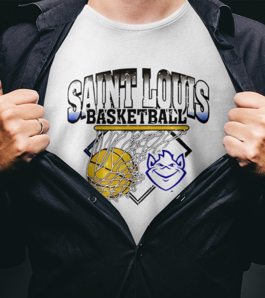Saint Louis Basketball Billiken Mascot Yellow Basketball T-Shirt