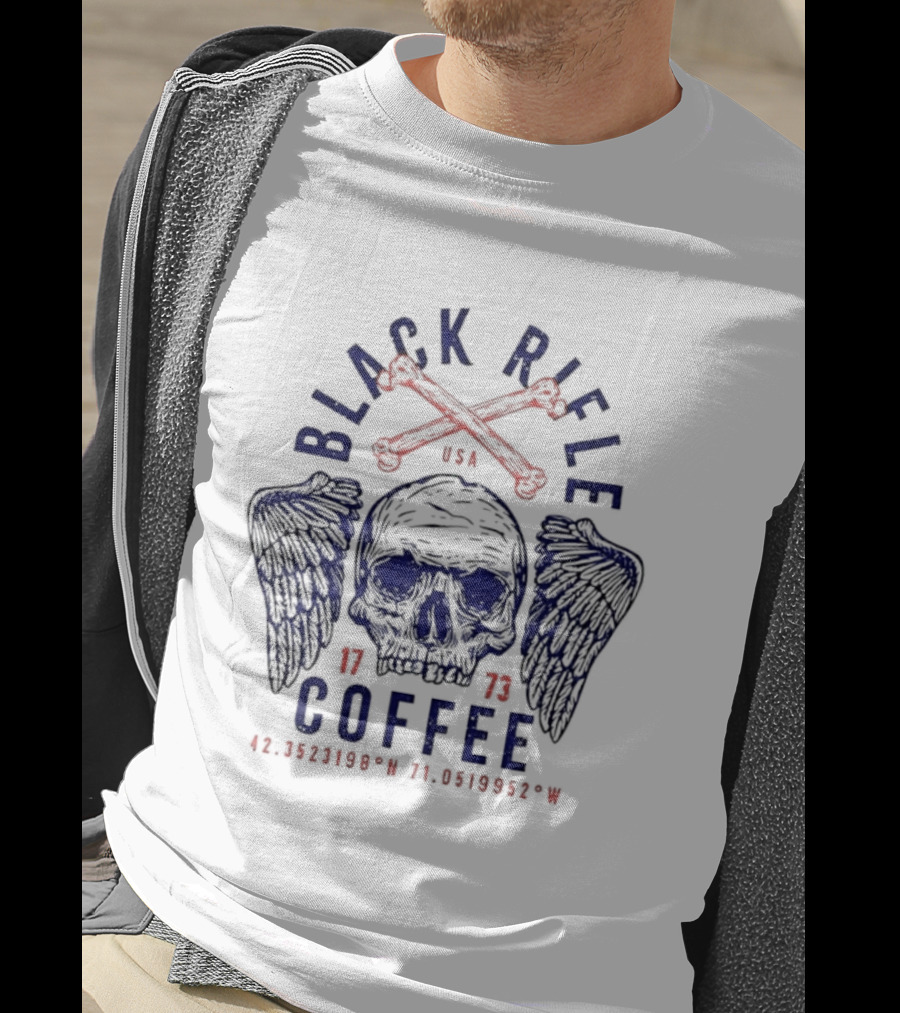 Black Rifle Coffee 1773 Skull Wings USA Coordinates T-Shirt