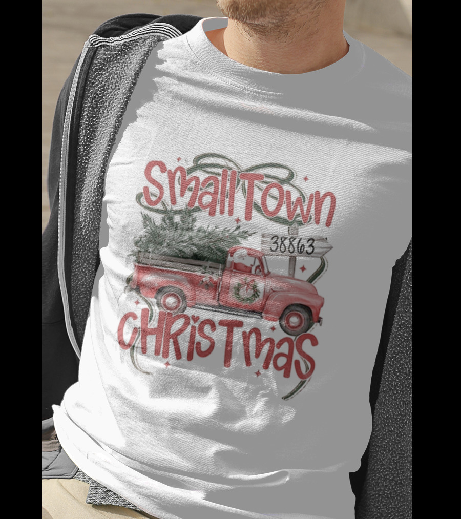 Small Town Christmas Tree Truck Holiday 2025 T-Shirt