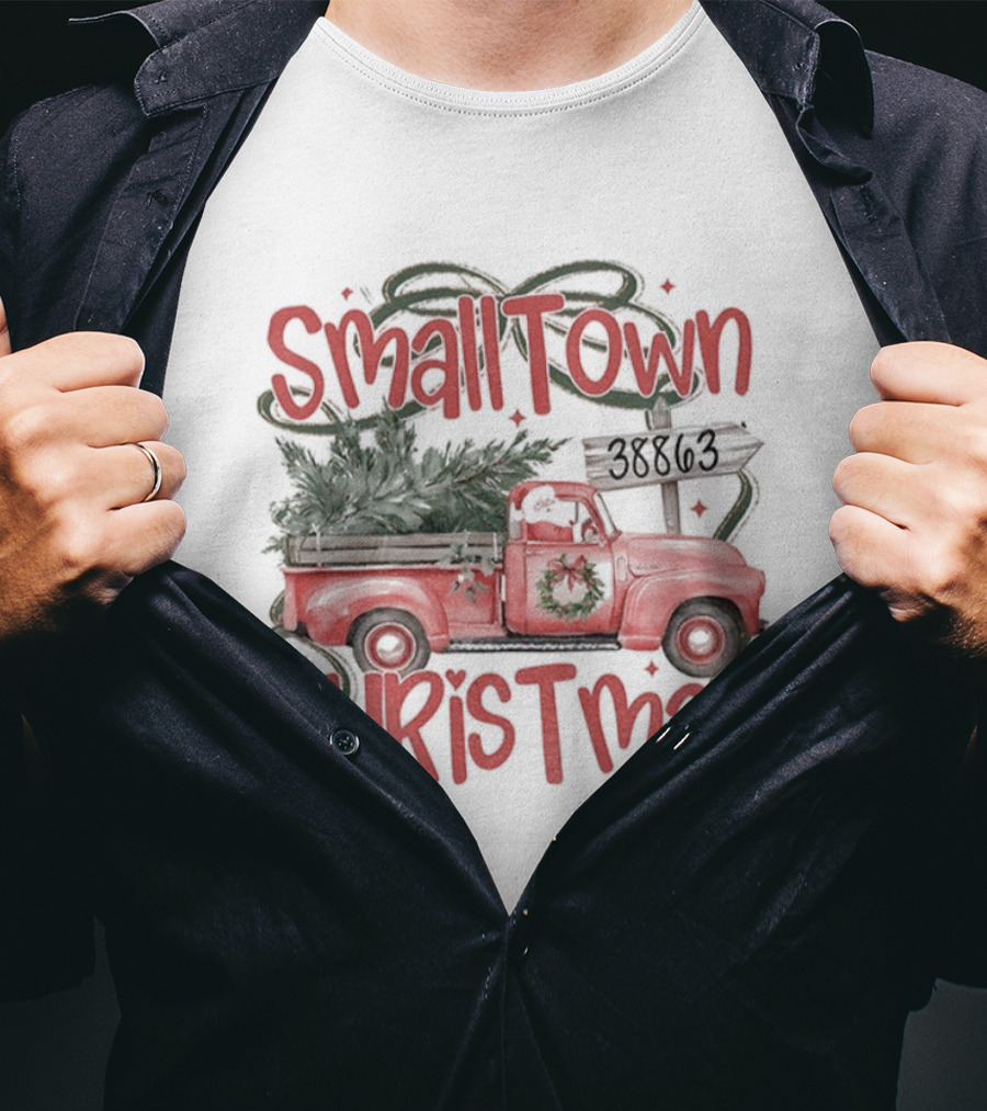 Small Town Christmas Tree Truck Holiday 2025 T-Shirt