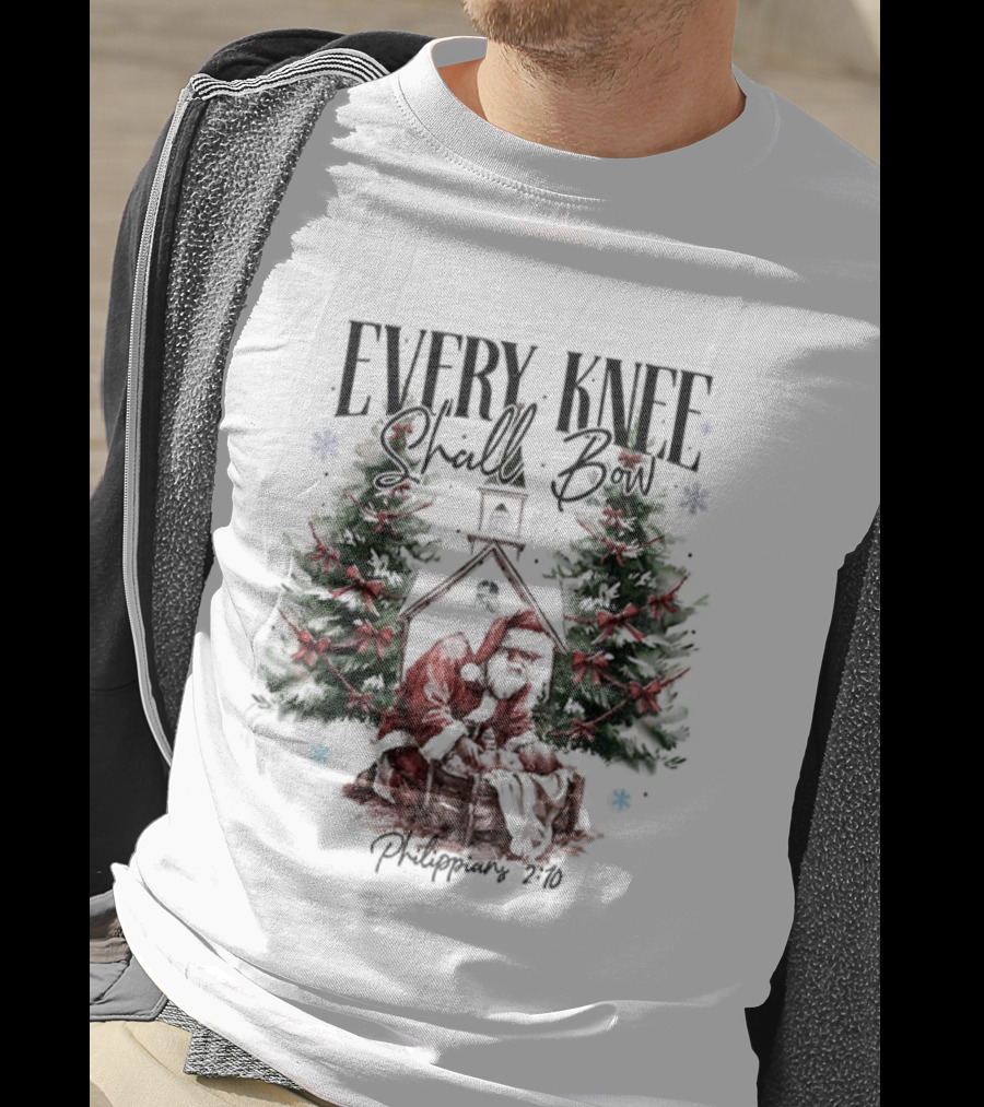 Every Knee Shall Bow Philippians 2:10 Santa Claus Christmas Trees T-Shirt