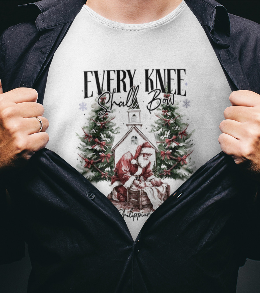 Every Knee Shall Bow Philippians 2:10 Santa Claus Christmas Trees T-Shirt