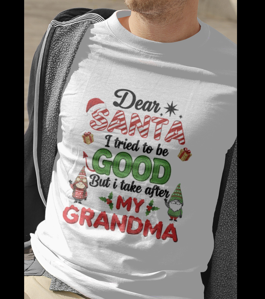 Dear Santa I Tried To Be Good But I Take After My Grandma Gnome Couple Christmas T-Shirt