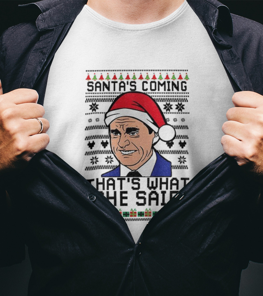 Michael Scott Santa Hat That's What She Said Christmas Sweater Style T-Shirt