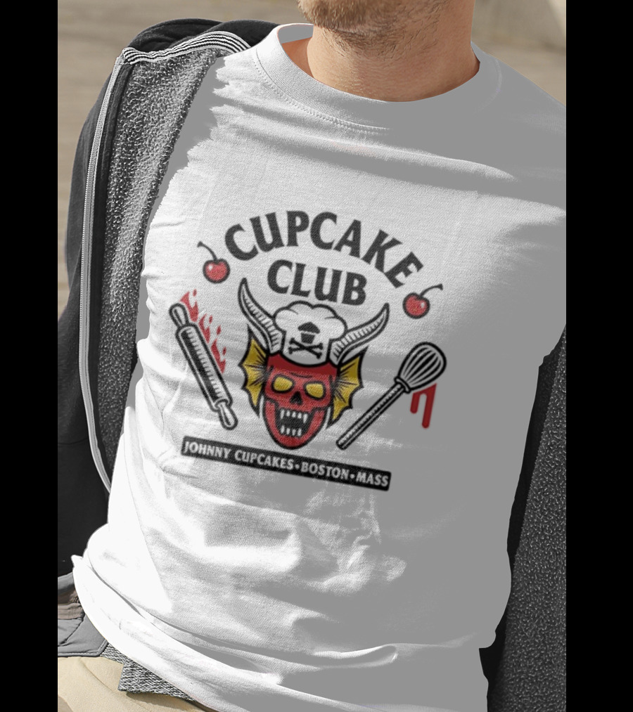 Johnny Cupcake Club Boston Mass Skull With Rolling Pin And Whisk T-Shirt