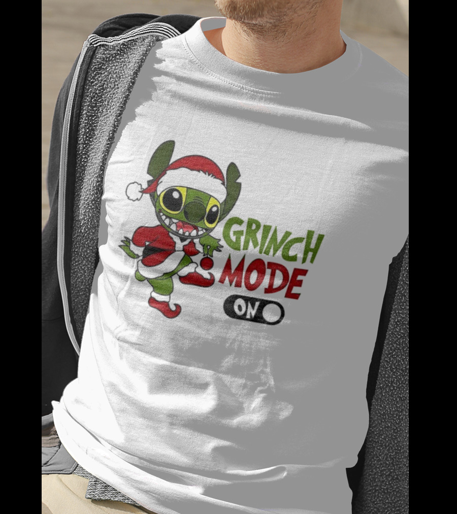 Stitch Grinch Santa Grinch Mode Merry Christmas Turn On T-Shirt