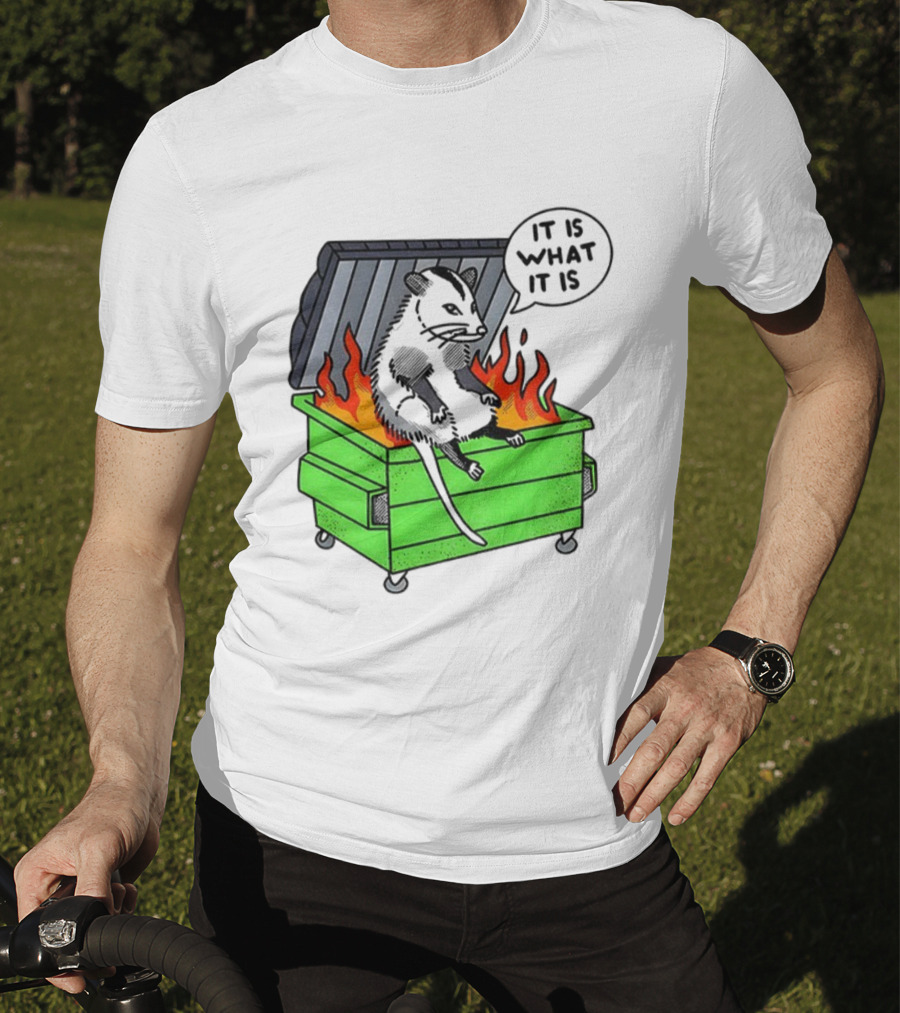 Possum Sitting In A Dumpster On Fire Saying It Is What It Is T-Shirt