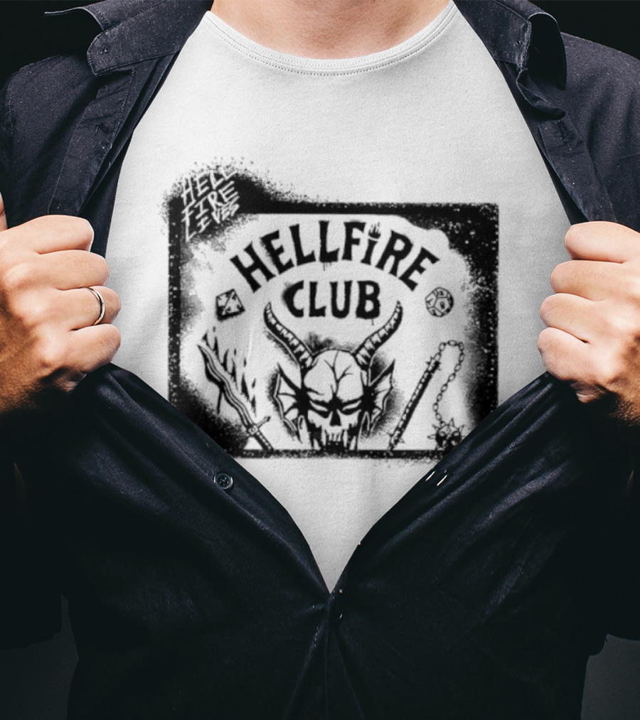 Stranger Things Hellfire Club Skull And Dice Graphic Vintage T-Shirt